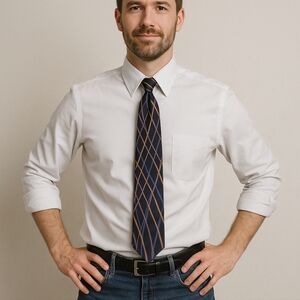 Hardy Amies London 100% Silk Tie Navy Multicolor Geometric Stripe Pattern